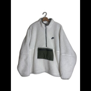 Nike Sherpa Fleece Pullover Mens XL White Green Half Zip Pocket Outdoor Jacket